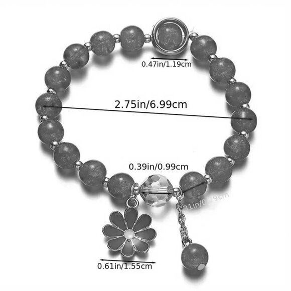 Daisy Bead Bracelet Minimalist Dangle Charm Stretchy Gold White Y2K Flower - Picture 2 of 2